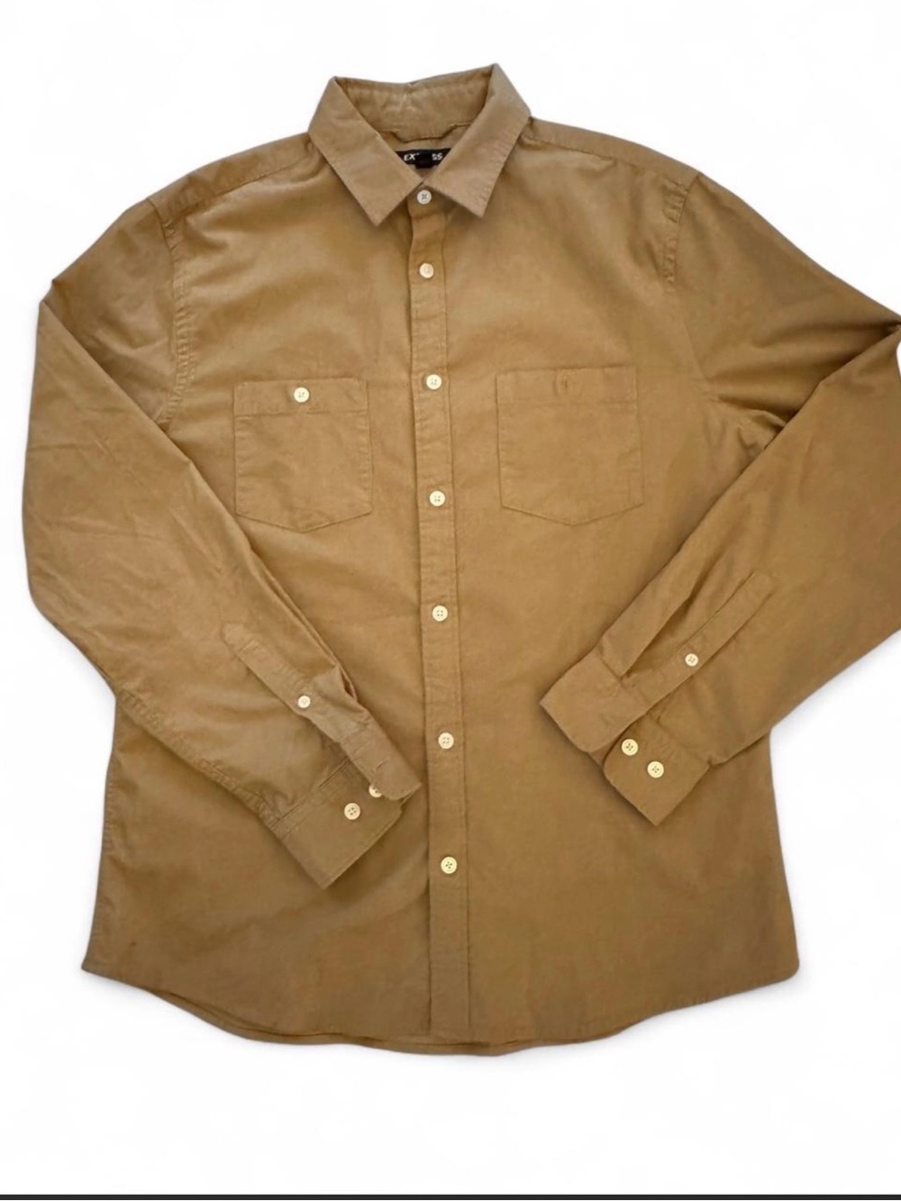 Express Men’s Corduroy Button Down Shirt Size Medium Tan Beige Long Sleeve